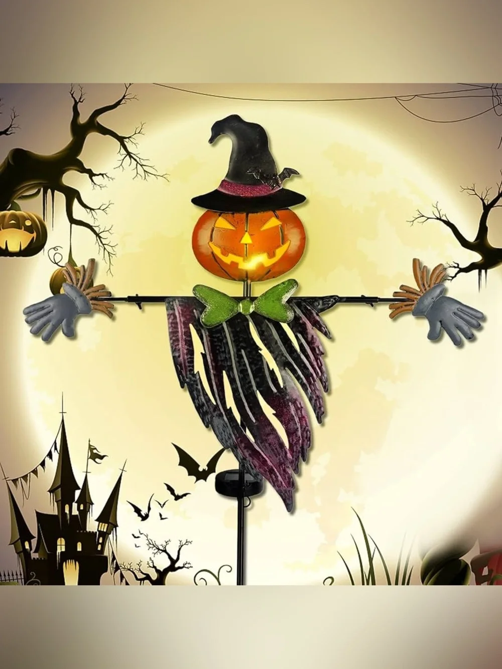 LED Solar Powered Halloween Pumpkin Scarecrow Yard Stake - Black, Orange, Green